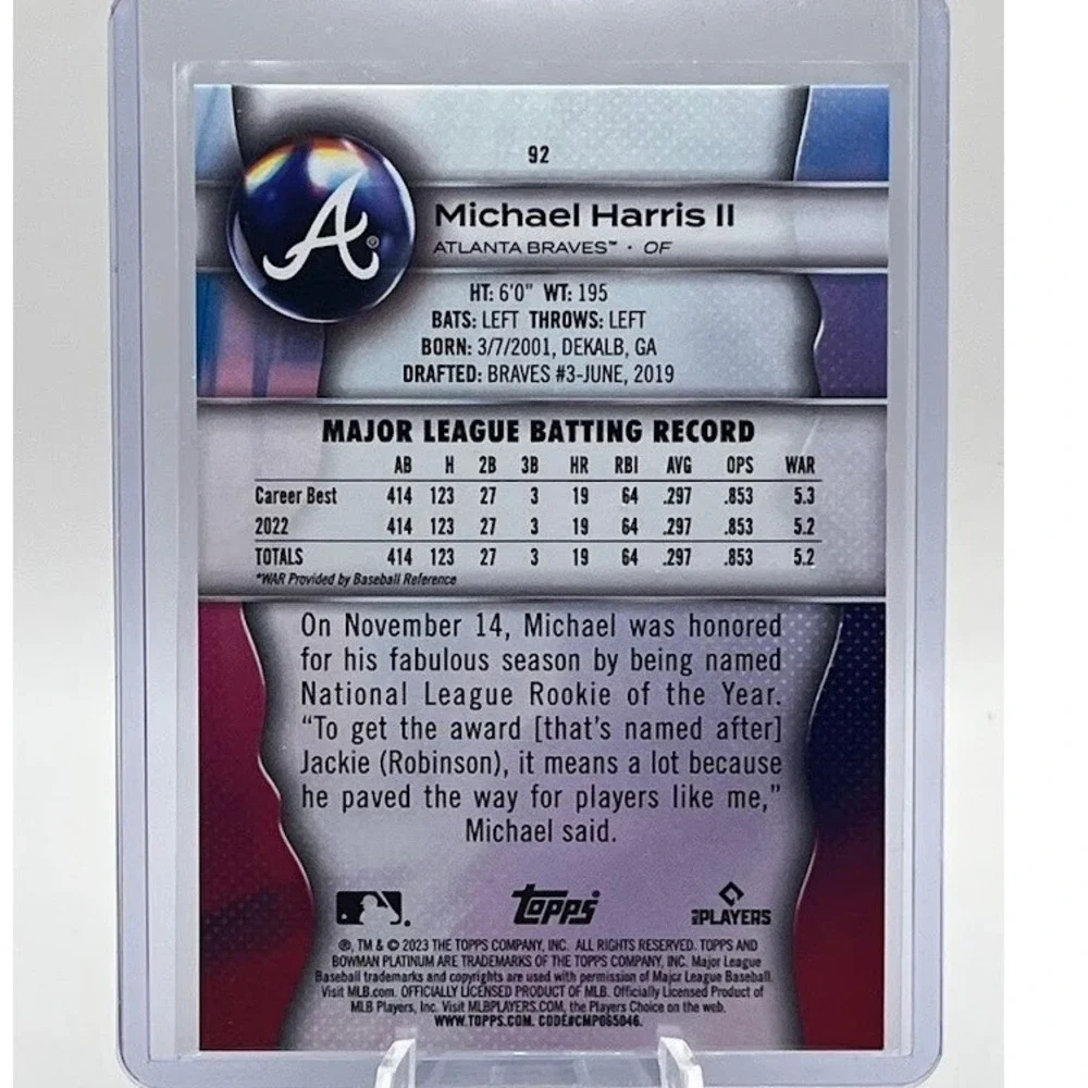 Michael Harris II 2023 Bowman Platinum 92 MLB Atlanta Braves